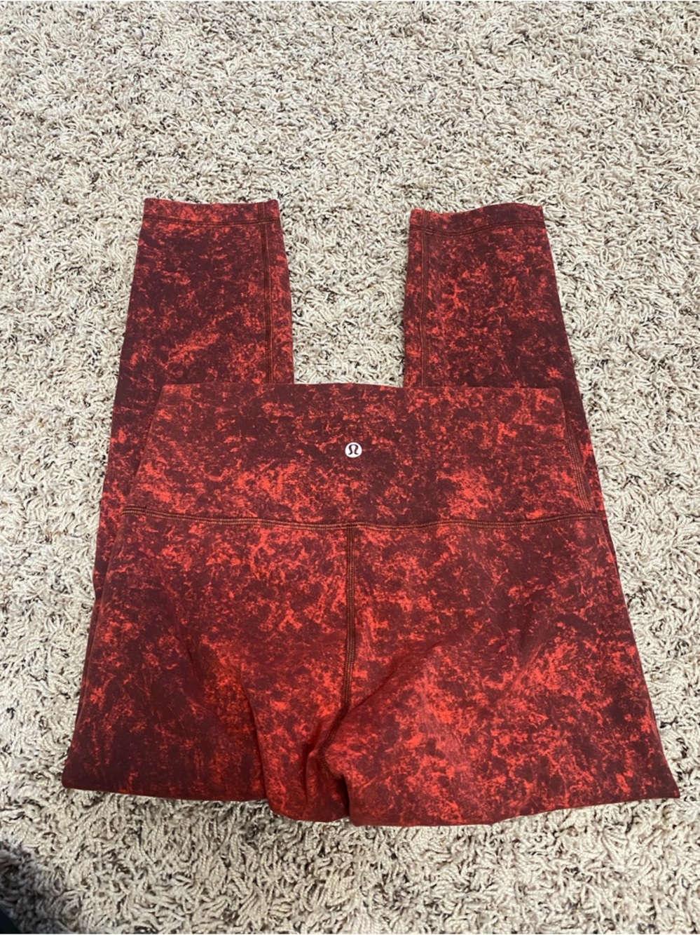 Lululemon Wunder Train High-Rise Crop 23" Denim Wash Print Autumn Red Black
